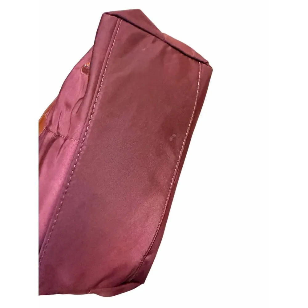 Dooney & Bourke Maroon Nylon Hobo Bag with Front Zip Pockets and Leather Trim